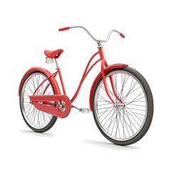 Fototapeta premium Vintage Red Bicycle: A classic red bicycle stands ready for a leisurely ride, epitomizing freedom and the simple joy of cycling.