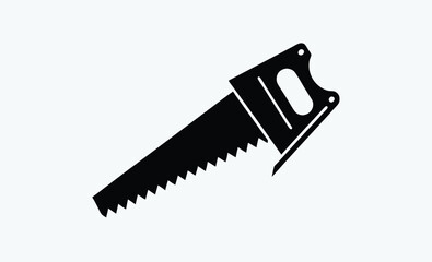 Hand saw silhouette, woodworking tool icon vector
