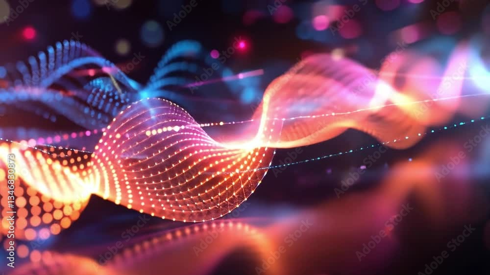 Poster colorful abstract wave pattern with glowing lights and dynamic movement vibrant visual experience of