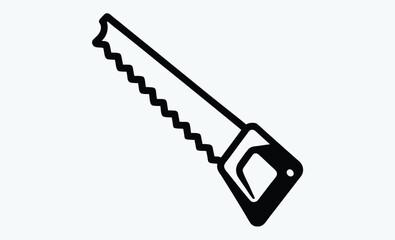 Hand saw silhouette, woodworking tool icon vector