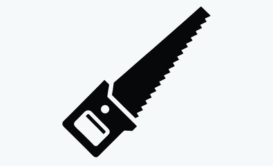 Hand saw silhouette, woodworking tool icon vector
