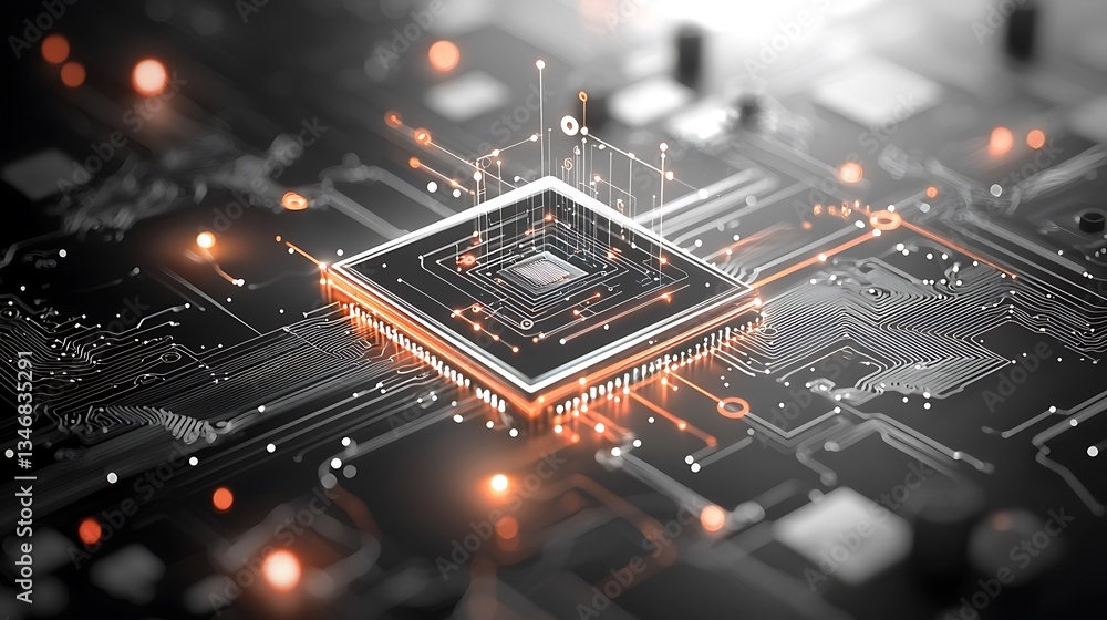 Poster advanced microchip on circuit board