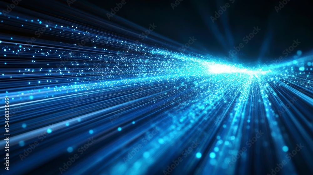 Poster Abstract blue light streaks and particles, depicting high-speed data transfer or futuristic technology.