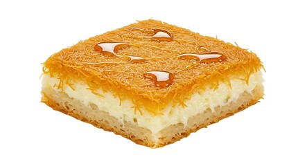 Square Kunafeh with Shredded Phyllo and Cheese Drizzle Isolated on White Background