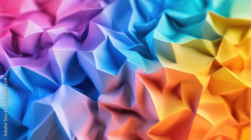 Aufkleber abstract close-up view of vibrant multicolored crumpled surface showcasing low-poly geometric textur