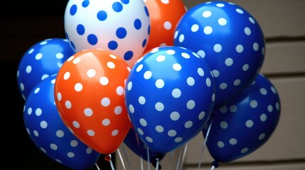 A vibrant collection of polka-dotted balloons in blue and orange, perfect for celebrations and festive occasions.