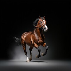 Obraz premium Majestic Brown Horse Galloping in Dramatic Studio Lighting