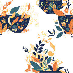 seamless pattern Realistic and artistic illustrations of coffee beans, brewing equipment, coffee cups for background or wallpaper