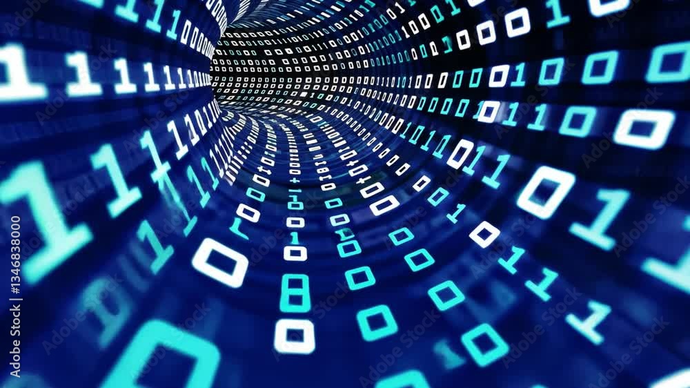 Poster futuristic digital tunnel of binary code mesmerizing flow of data and information in vibrant blue te