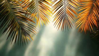Sunlit Palm Fronds, Teal Background