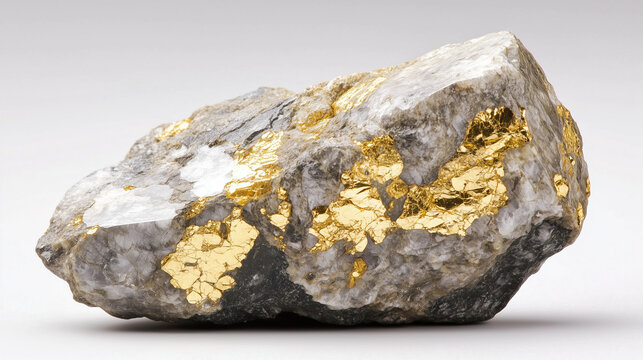 Pedra bruta, com ouro incrusta&ccedil;&atilde;o de ouro em fundo branco	