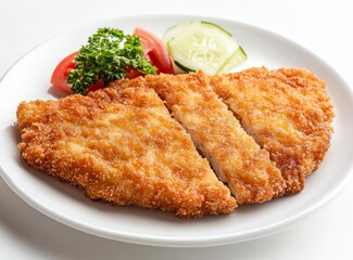 Crispy Tonkatsu Cutlet Plate with Fresh Tomato and Cucumber Garnish