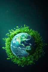 Earth Surrounded by Lush Greenery on a Dark Starry Background