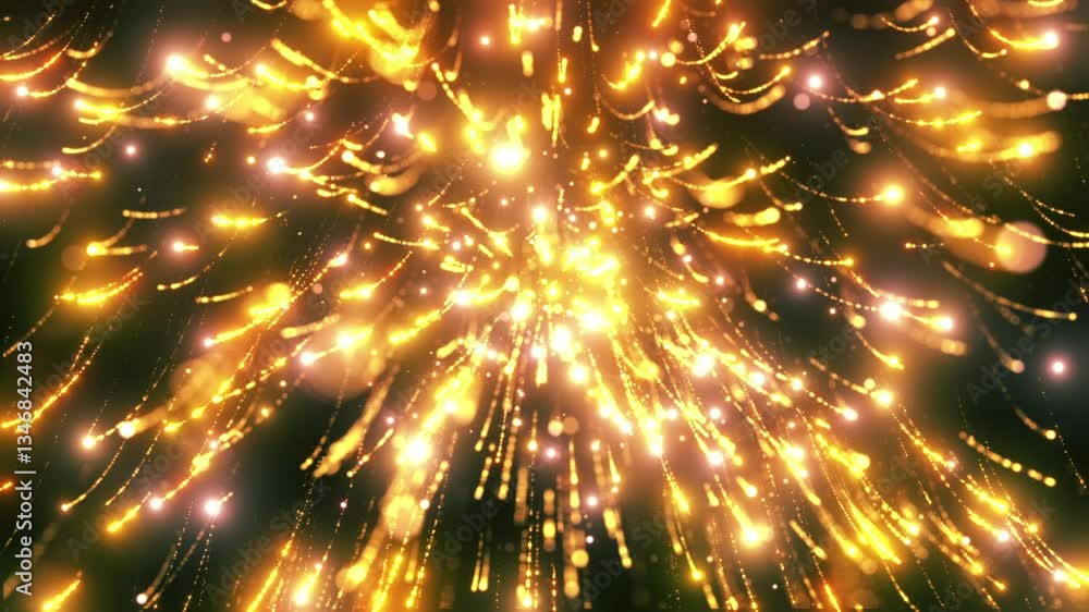 Poster golden light of dust particles creates beautiful bokeh and bright neon rays. elegant abstract backgr