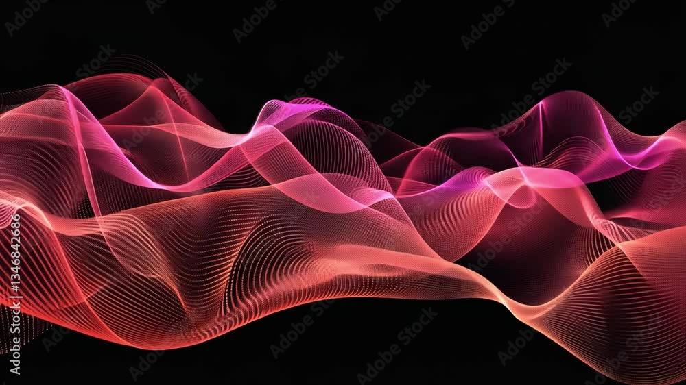 Poster vibrant abstract wave pattern in pink and red dynamic design of fluid movement and energy against bl