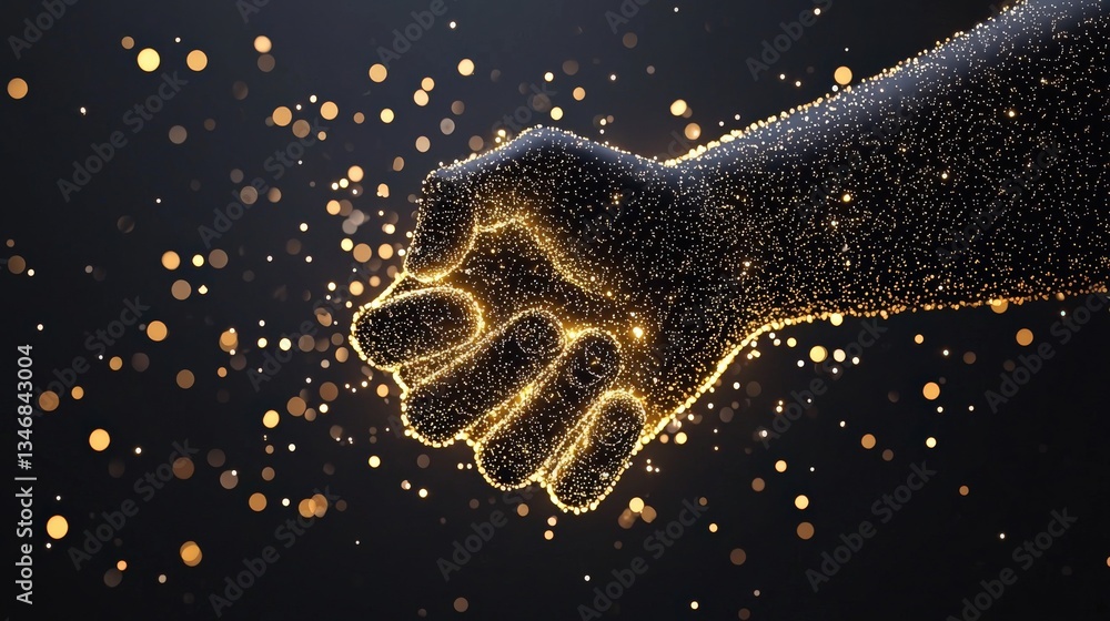 Poster a conceptual handshake visualized with glowing light, symbolizing trust in transactions
