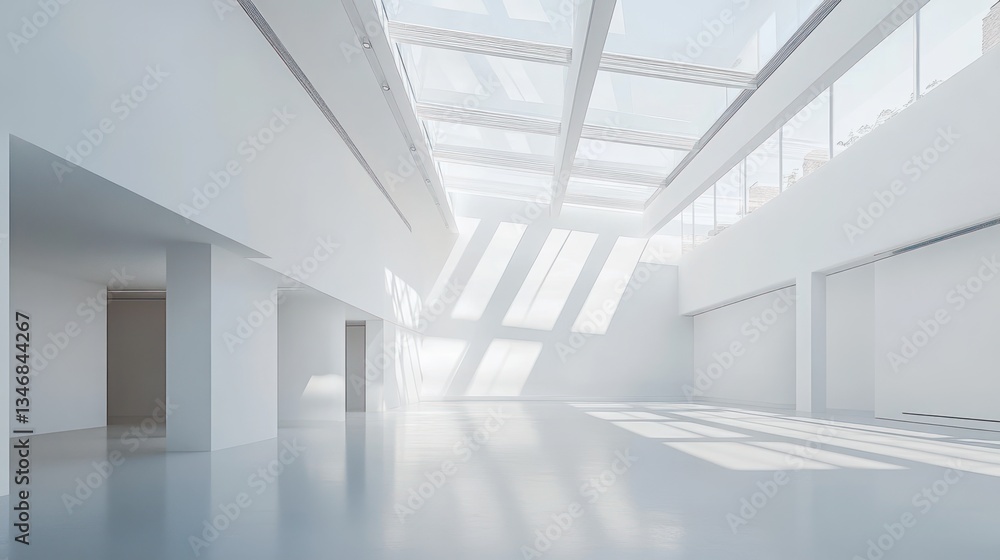 Poster light filled contemporary open space with modern architecture for minimalist style office or gallery