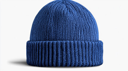 Blue knit beanie hat, winter fashion accessory, isolated on white