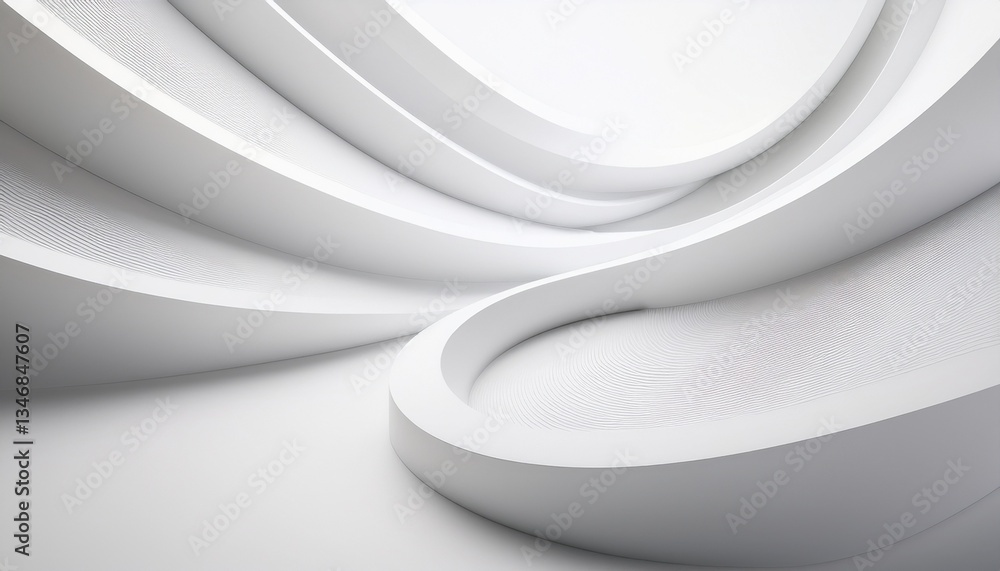 Poster an abstract architectural composition of flowing, curved forms, creating a sense of movement and ele