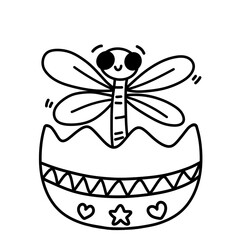 Cute cartoon doodle dragonfly hand drawn 