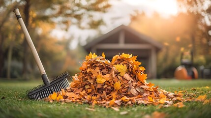 Autumn leaves piled high, ready for raking
