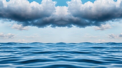 Obraz premium Storm clouds approaching over a calm sea Concept, Gentle Waves Reflecting Under Darkening Storm Clouds Above Tranquil Ocean Water Surface at Dusk