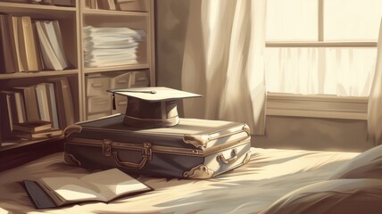 Graduation journey concept in cozy sunlit bedroom scene