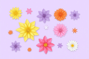 bunch of paper flowers on a purple background