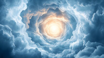 Glowing Heavenly Light Piercing through Dramatic Cloudy Sky with Ethereal Radiance and Mystical Ambiance