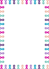 Cancer awareness various color ribbons frame. A big colorful ribbon with empty space for your text