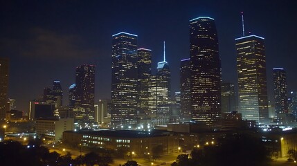 Night View of Houston Skyline, Texas