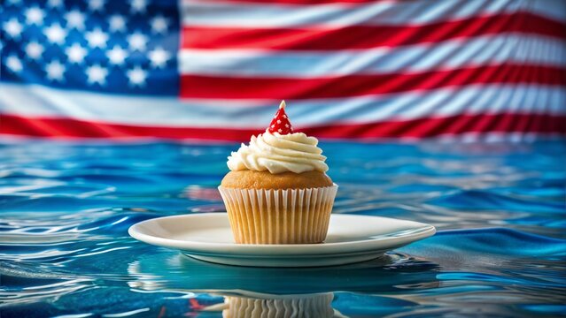 4th of July Festive Cupcake with American Flag.