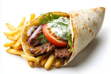 A tasty Greek gyros isolated on a white background
