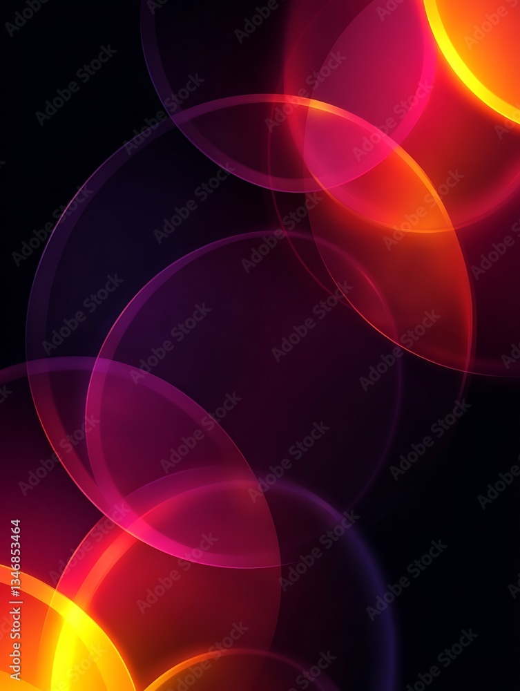 Poster abstract arrangement featuring colorful translucent circles on a dark background