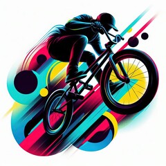 Fototapeta premium Dynamic Bmx Rider Graphic with Retro Pop Art Style Background Elements