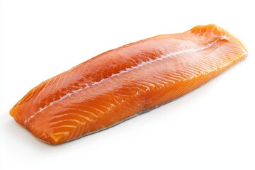 Vivid close up of uncooked salmon fillet against white background for cooking food preparation