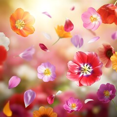 flowers cascading down, flowers cascading ai generated, colorful flowers falling ai generated, ai generated flowers petals falling, spring flowers ai generated,  best selling, welcome spring