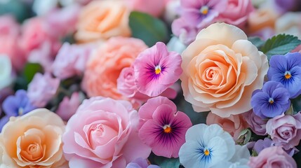 Beautiful Blooming Roses and Flowers in Pastel Garden