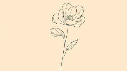 Elegant Line Art Flower on Beige Background