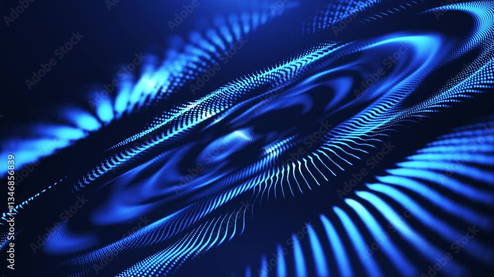 Poster abstract background with wavy particles, digital blue waves, futuristic connections and big data. se