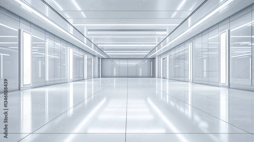 Poster minimalist white futuristic hallway architecture rendering a clean and bright perspective of modern 