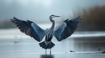 Fototapeta premium Majestic Great Blue Heron Spreading Wings