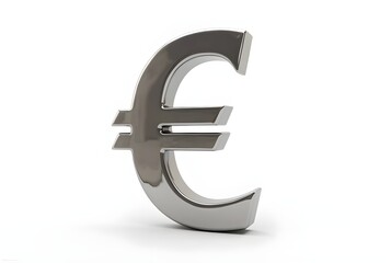 Fototapeta premium A shiny metallic Euro symbol icon stands alone on a white background, reflecting light and presenting a strong, modern, and professional financial representation.