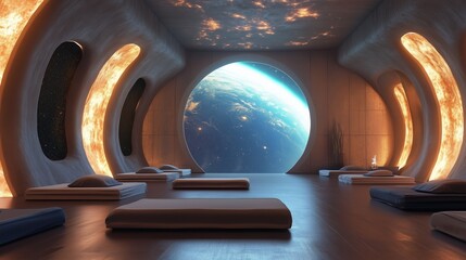 Futuristic Relaxation Space with Earth View