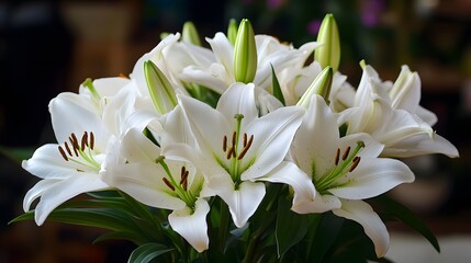 Fototapeta premium 17. A bouquet of delicate white lilies beautifully arranged