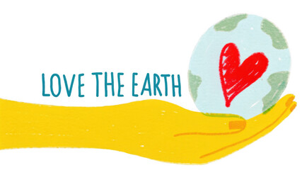 Love The Earth Earth Day PNG, World Environment Day PNG, Hand holding planet Earth PNG, heart shape earth, poster banner earth day lettering environment day 