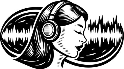 dj with headphones PNG, music beats PNG, Girl listening music PNG