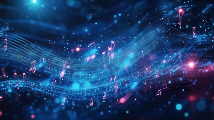 Obraz premium Vibrant Music Waves and Notes Background