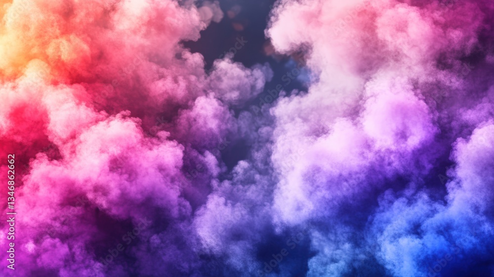 Poster vibrant multicolored smoke clouds swirl and blend dramatically against a dark background creating an