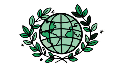 Earth day green botanical leaf PNG, Line art green earth environment day PNG
